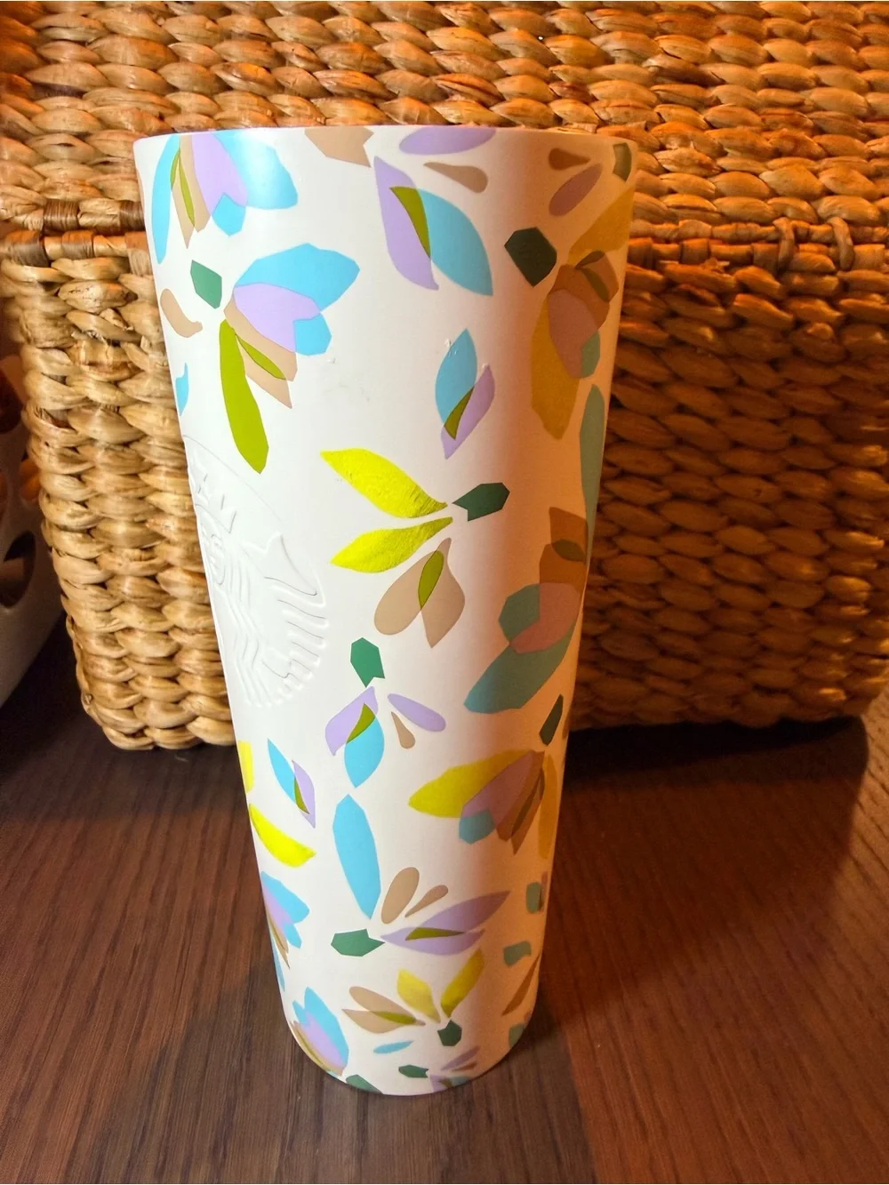 Starbucks 24 oz White Floral Confetti Metal Tumbler with Straw